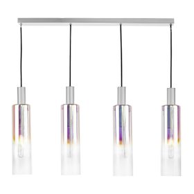 Ruben 4 Light Bar Pendant Satin Silver and Ribbed Iridised Glass