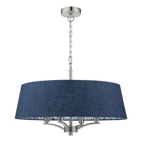 English Heritage Down House 4 Light Shadelier Satin Chrome and Blue With Shade
