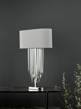 English Heritage Eltham 2 Light Table Lamp Polished Nickel And Crystal With Shade
