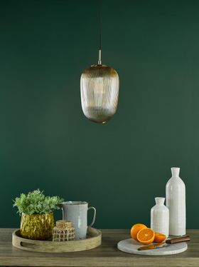 Abrielle Pendant Brushed Bronze and Amber Ribbed Glass