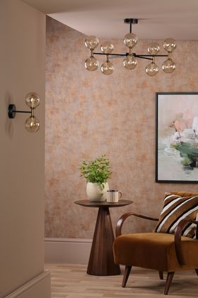 Takara 10 Light Semi-Flush Matt Black and Bronze With Twisted Amber Glass