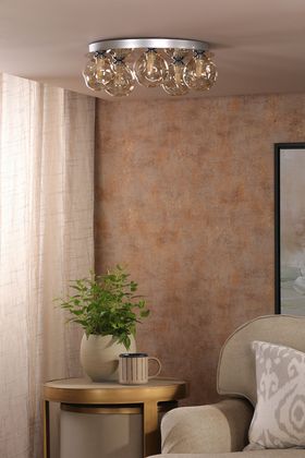 Foley 5 Light Flush Polished Chrome With Amber Dimpled Glass