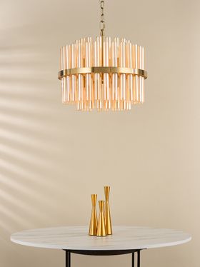 Imani 12 Light Pendant Natural Brass and Champagne Ribbed Glass