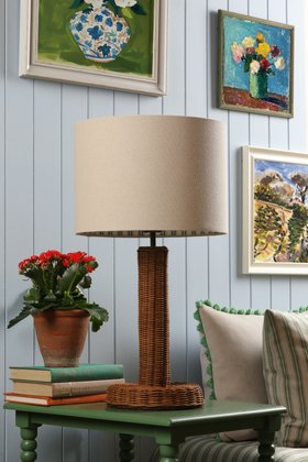 Portree Table Lamp Rattan and Satin Bronze With Shade