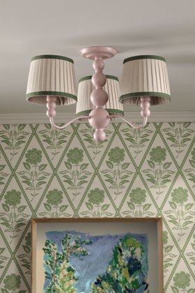 Harewood 3 Light Semi-Flush Matt Pink and Natural With Shade