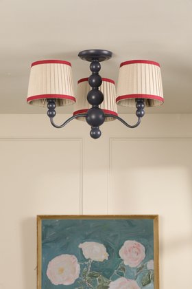 Harewood 3 Light Semi-Flush Matt Blue and Natural With Shade