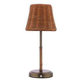 Elcot Rechargeable Table Lamp Satin Bronze With Rattan Shade LED