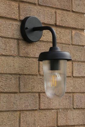 Acotas Outdoor Wall Light Matt Black and Ribbed Glass
