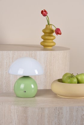 Caesar Rechargeable Table Lamp Green and Opal Glass LED