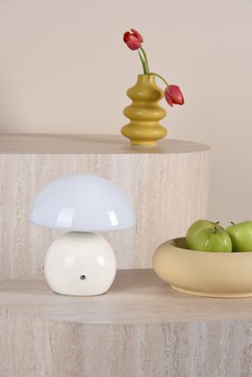 Caesar Rechargeable Table Lamp White and Opal Glass LED