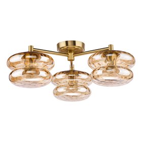 Alcella 3 Light Flush In Natural Brass And Amber Dimple Glass
