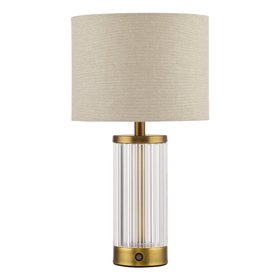 Enrico Rechargeable Table Lamp In Antique Bronze And Ribbed Glass