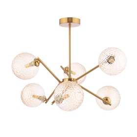 Naron 6 Light Semi Flush In Antique Bronze With Amber Hammered Glass