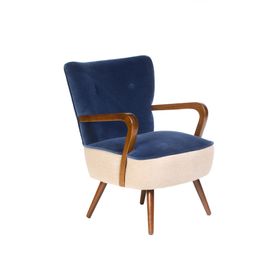 Calvin Armchair in Blue Velvet and Linen