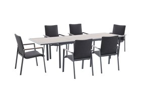 Savannah 6 Seat Dining Set With Parasol In Birch