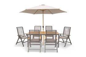 Atkin And Thyme Savannah 6 Seat Dining Set With Parasol In Birch, £1599