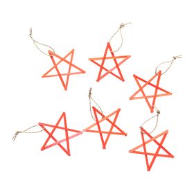 set of 6  orange sustainable &  handmade star Christmas decorations