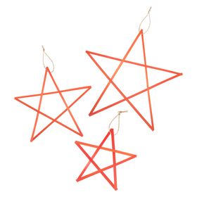 trio  of 3  orange bamboo sustainable &  handmade star Christmas decorations