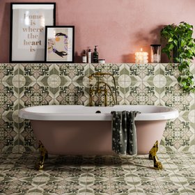 Field Green & Pink Floral Matt Porcelain Wall and Floor Tiles