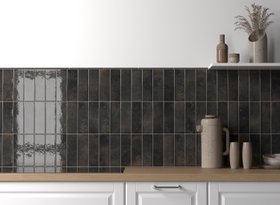 Bohemian Charcoal Black Brick Effect Gloss Porcelain Wall Tile