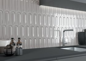 Gala Pearl Grey Scallop Art Deco Gloss Ceramic Wall Tiles
