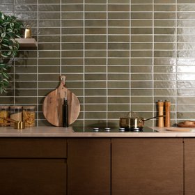 Bohemian Olive Green Brick Effect Gloss Porcelain Wall Tile