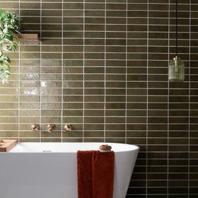 Bohemian Olive Green Brick Effect Gloss Porcelain Wall Tile