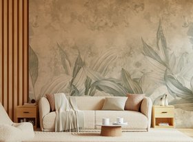 Soft Neutral Botanical Mural by Edina Jeremcsuk at Wallsauce