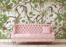 Playful Monkeys - White Mural by Kikki Belle at Wallsauce