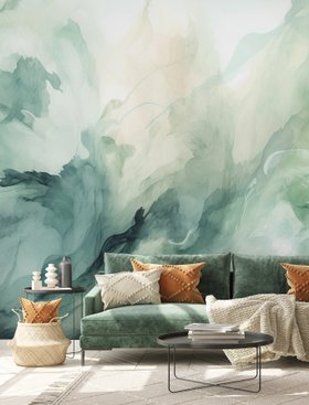 Liquid Sage Smoke Watercolour Wall Mural at Wallsauce