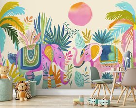 Colourful Elephants Wall Mural by Andrea Haase at Wallsauce