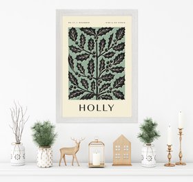 No12 December Holly Colour Christmas Print at Wallsauce