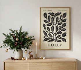 No12 December Holly Mono Christmas Poster at Wallsauce