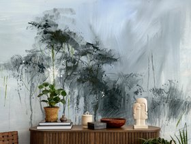 Winter Woodland Abstract Mural by Anne Farrall Doyle at Wallsauce