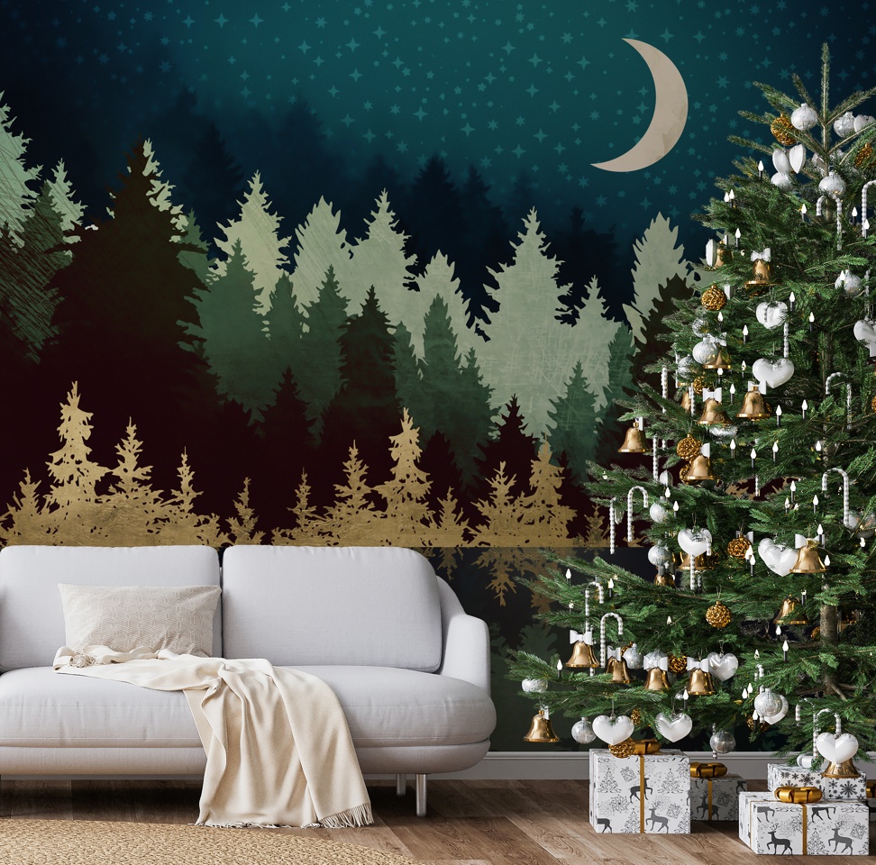 Removable Christmas Wallpaper : Star Forest Reflection Mural By SpaceFrog Designs Available At Wallsauce.com
