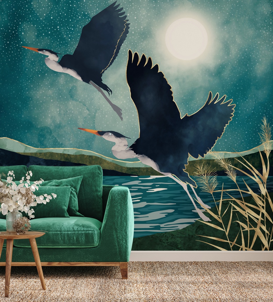 Evening Heron Wallpaper Mural By SpaceFrog Designs Available At Wallsauce.com