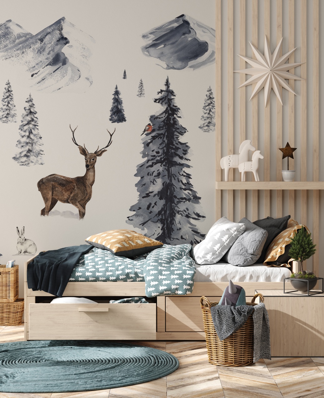 Animal Winter Wonderland Wallpaper Mural by Kikki Belle Available at Wallsauce.com