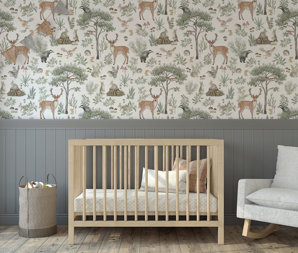 White Fantastic Forest Nursery Wallpaper Wall Mural from Wallsauce