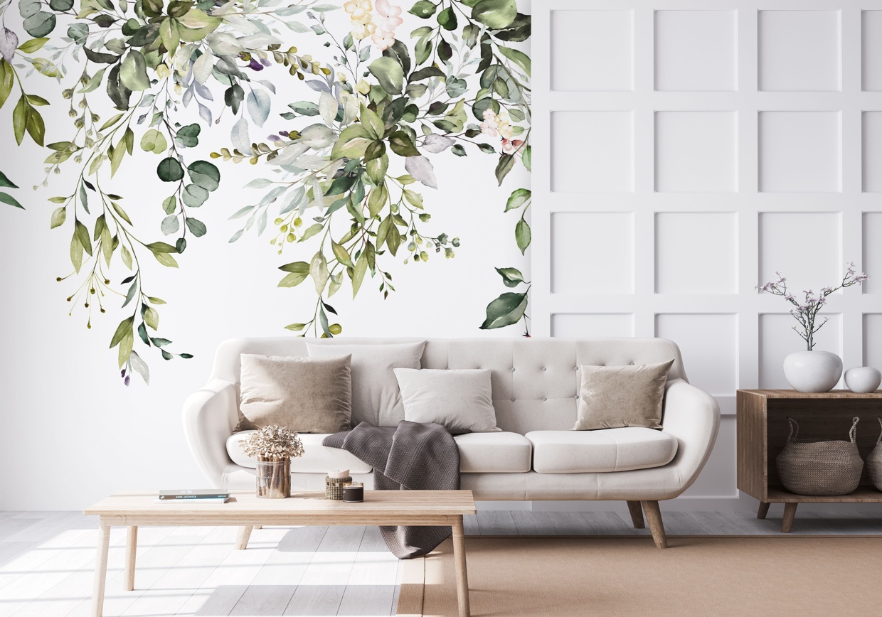 Herbal Branch Leaves Botanical Wall Mural available at Wallsauce