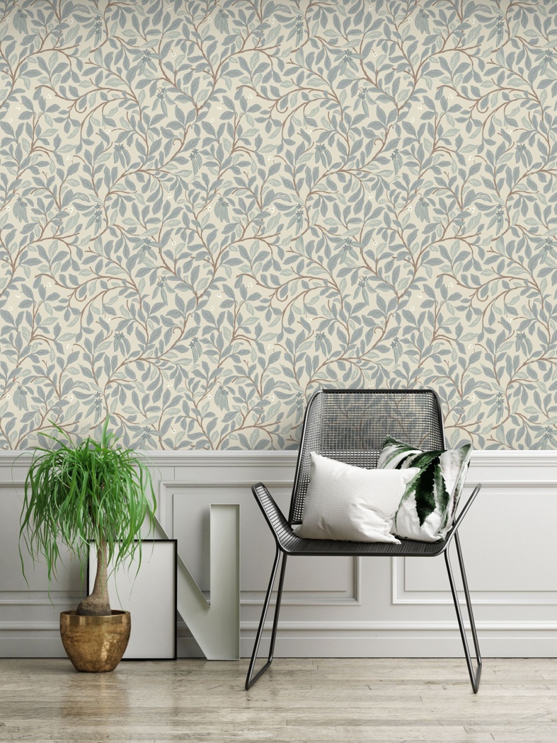Leaf and Pod - Linen Stone Natural Botanical Wallpaper at Wallsauce