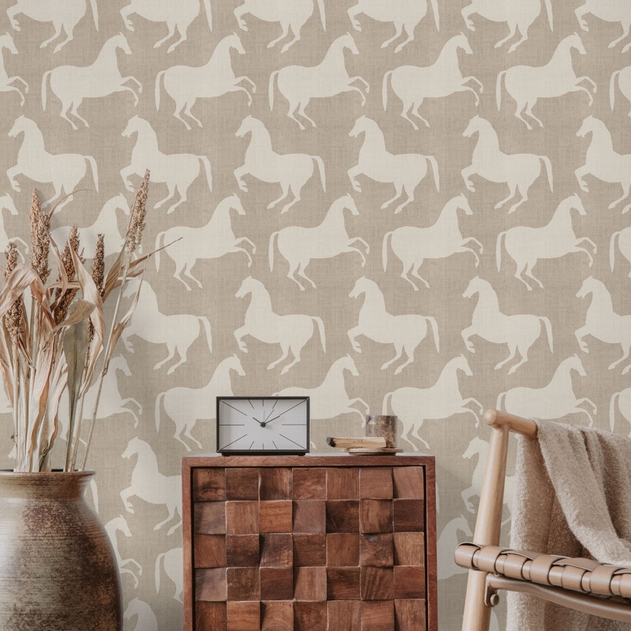 Paper Horses - Raw Linen Animal Pattern Wallpaper at Wallsauce