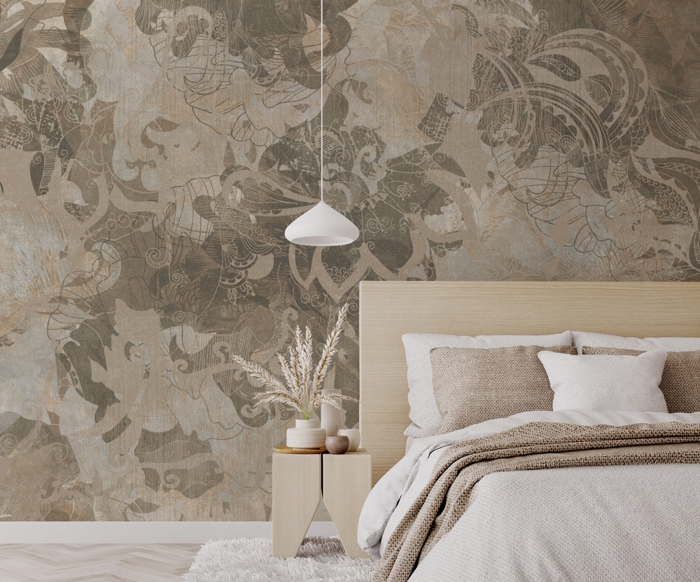 Abstract Neutral Botanical Mural by Edina Jeremcsuk at Wallsauce