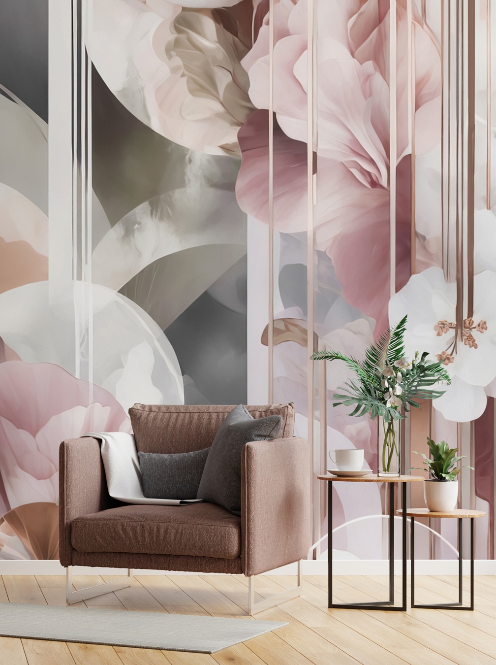 Architecture of Nature Abstract Floral Mural by Marina Stupakova at Wallsauce