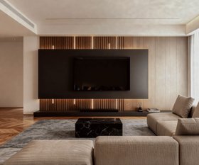 Wohnwand Mit Paneel Holz Und LED Beleuchtung Wandboard Anthrazit