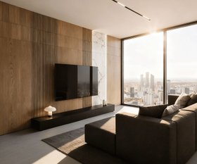 Wohnwand Mit Paneel Holz Und Marmor Weiss Lowboard Schwarz