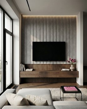 Moderne Walnuss Wohnwand mit Samt