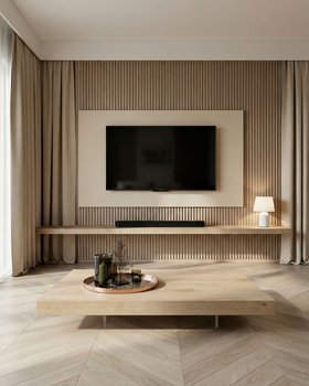 Wohnwand in helle Eiche mit Wandboard