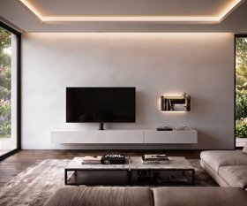 Moderne Wohnwand Idee Schwebendes Lowboard Mit TV Halterung Weiss