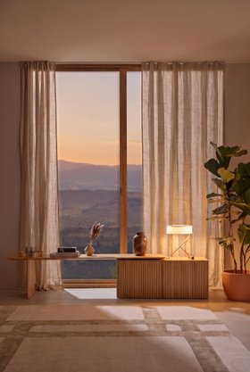 Moderne Wohnung mit Holz Sideboard minimalistisch mid century stil