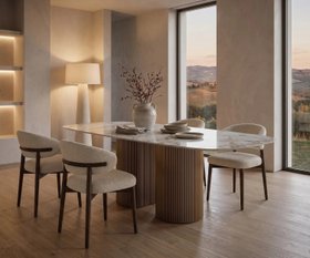 Ovaler Design Esstisch im Minimalistischen Esszimmer mit Keramik Tischplatte weiss
